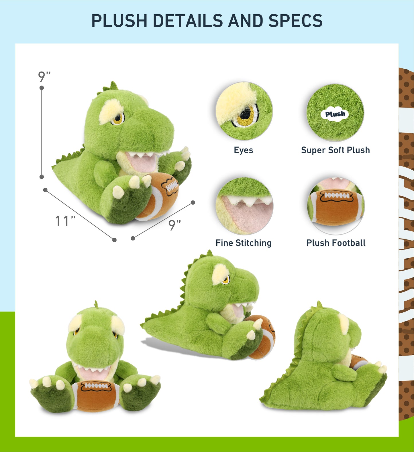 ECO FRIENDLY SUPER-SOFT PLUSH - T-REX DINOSAUR 9" With Football Plush