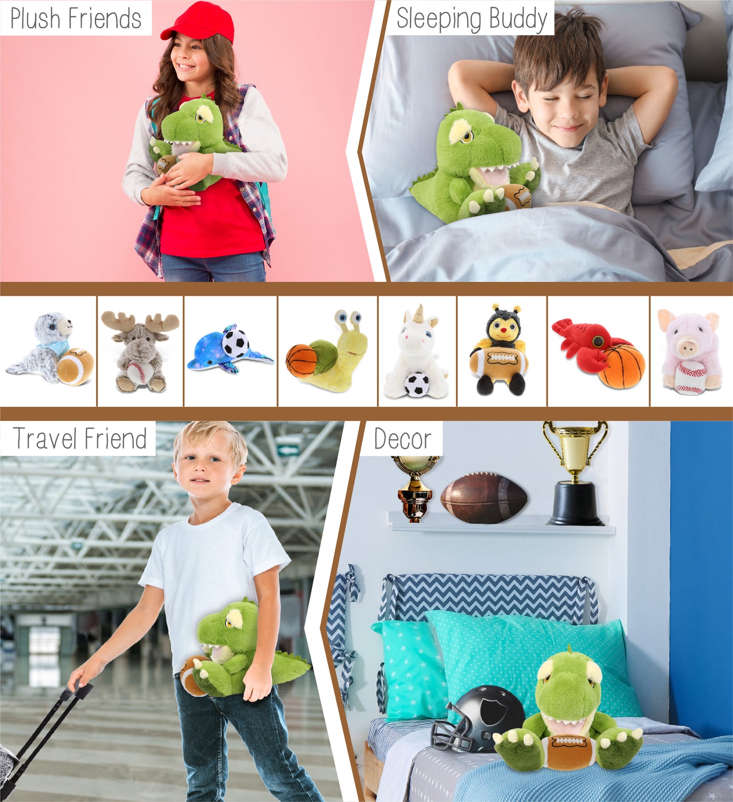ECO FRIENDLY SUPER-SOFT PLUSH - T-REX DINOSAUR 9" With Football Plush