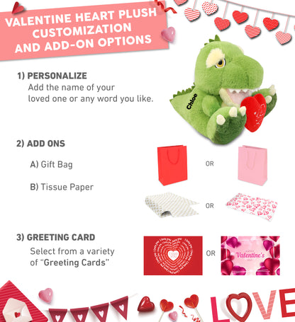 PLUSH I LOVE YOU RED HEART - ECO FRIENDLY SUPER-SOFT PLUSH - T-REX DINOSAUR 9"