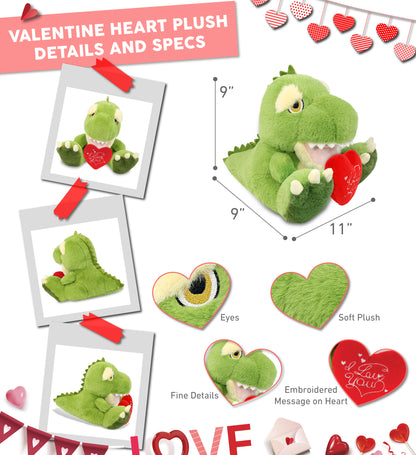 PLUSH I LOVE YOU RED HEART - ECO FRIENDLY SUPER-SOFT PLUSH - T-REX DINOSAUR 9"