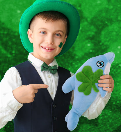 DolliBu Eco-Friendly Dolphin Stuffed Toy with Green Plush Shamrock - 13.5 Inch
