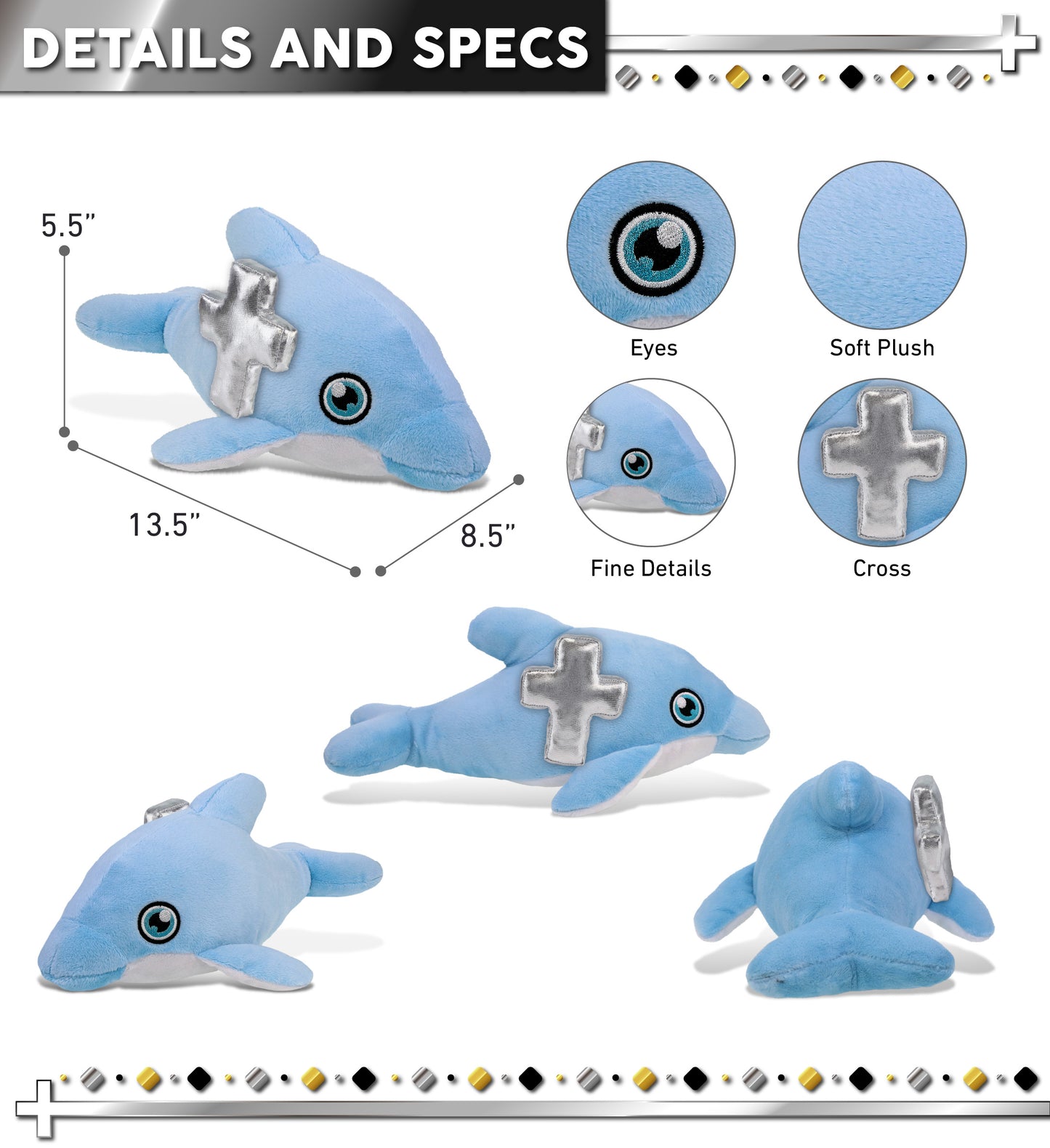 ECO FRIENDLY SUPER-SOFT PLUSH - DOLPHIN 13.5" With Cross Plush