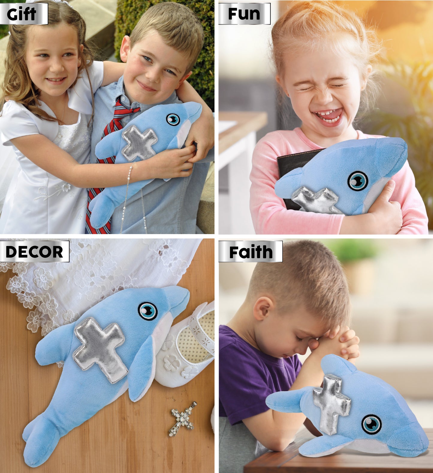 ECO FRIENDLY SUPER-SOFT PLUSH - DOLPHIN 13.5" With Cross Plush