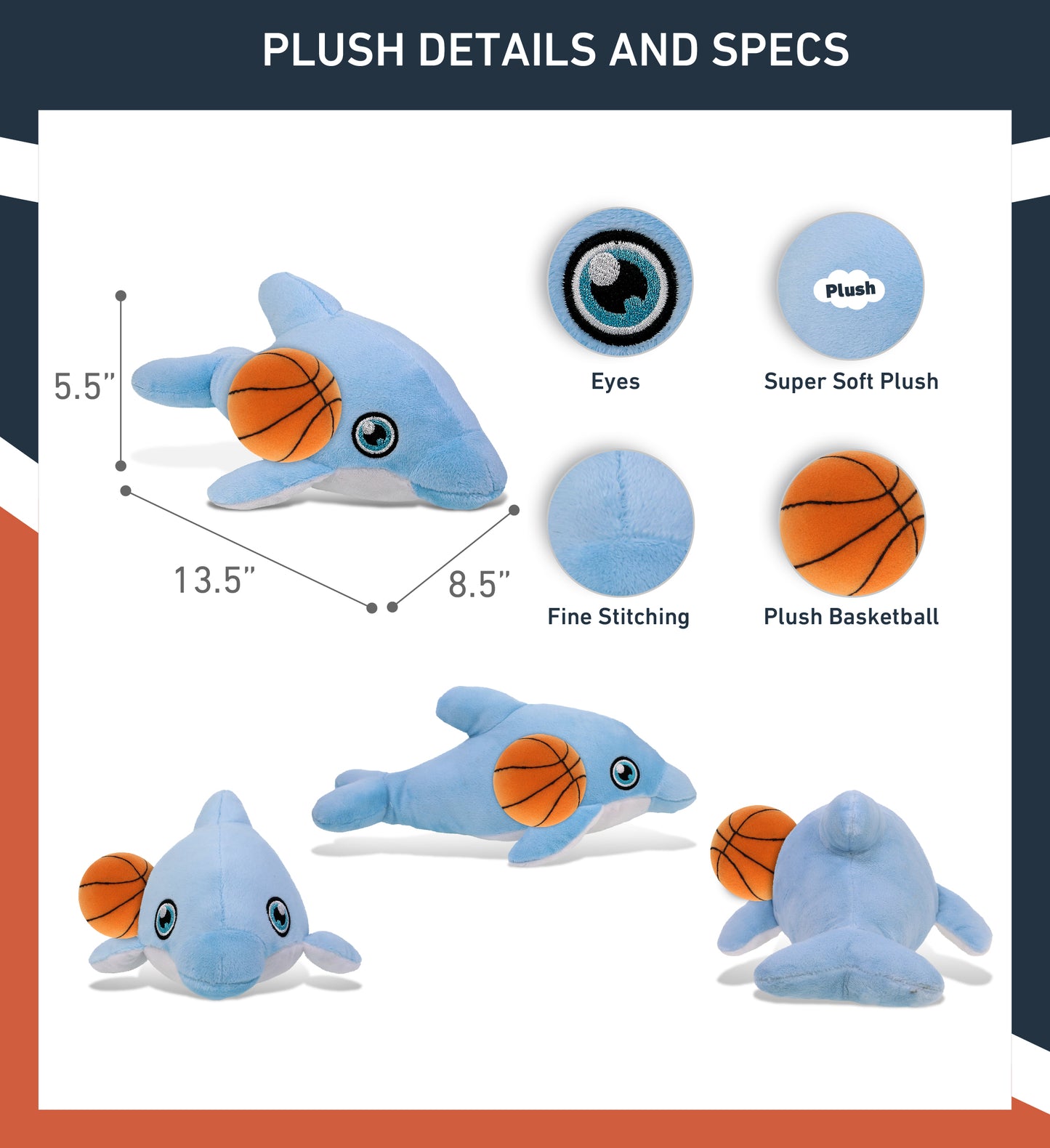 ECO FRIENDLY SUPER-SOFT PLUSH - DOLPHIN 13.5" With Basketball Plush