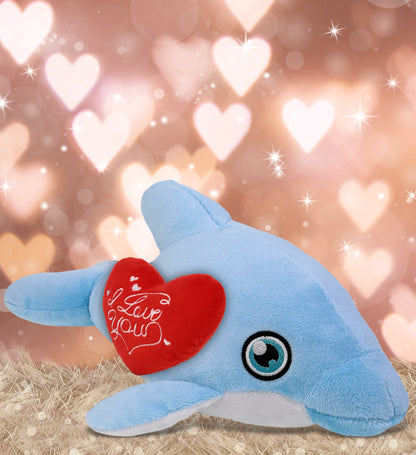 PLUSH I LOVE YOU RED HEART - ECO FRIENDLY SUPER-SOFT PLUSH - DOLPHIN 13.5"