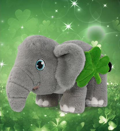 DolliBu Eco-Friendly Elephant Stuffed Animal with Green Plush Shamrock, 14 Inch
