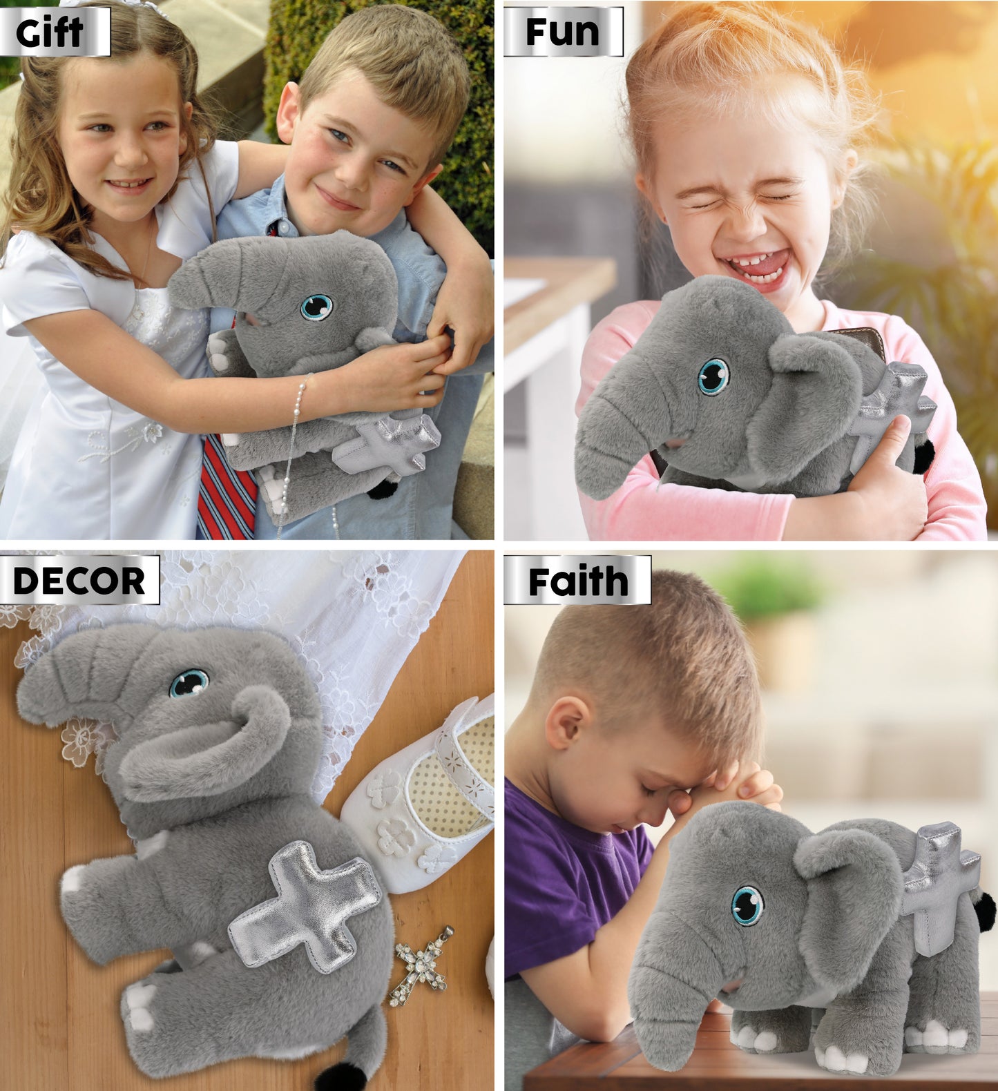 ECO FRIENDLY SUPER-SOFT PLUSH - ELEPHANT 14" With Cross Plush