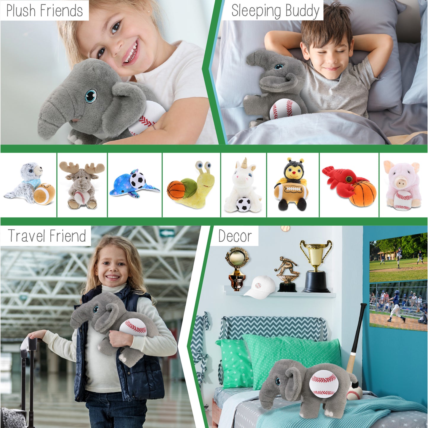ECO FRIENDLY SUPER-SOFT PLUSH - ELEPHANT 14" With Baseball Plush