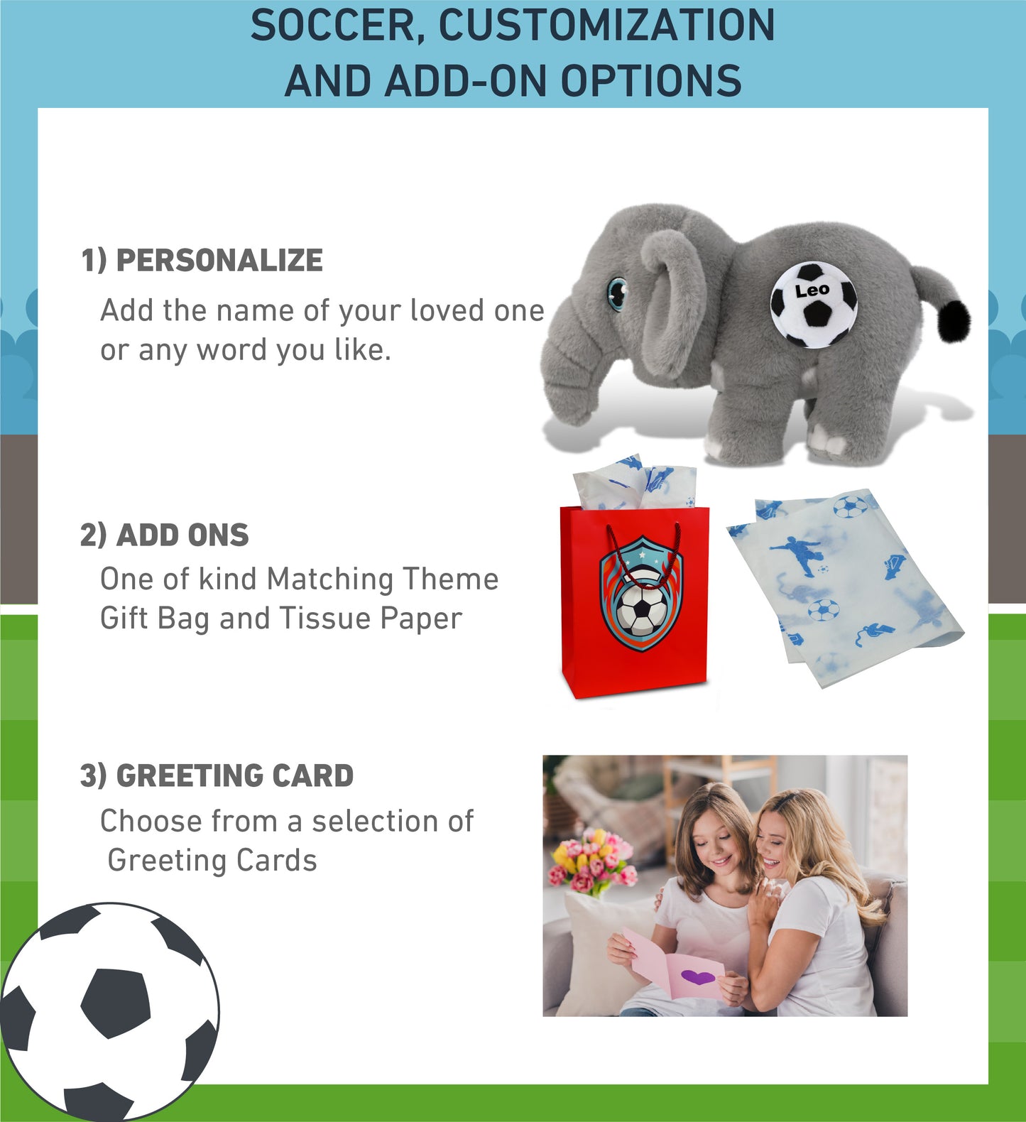 ECO FRIENDLY SUPER-SOFT PLUSH - ELEPHANT 14" With Soccer Plush
