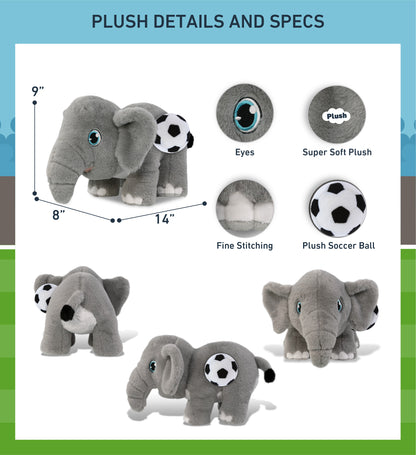 ECO FRIENDLY SUPER-SOFT PLUSH - ELEPHANT 14" With Soccer Plush