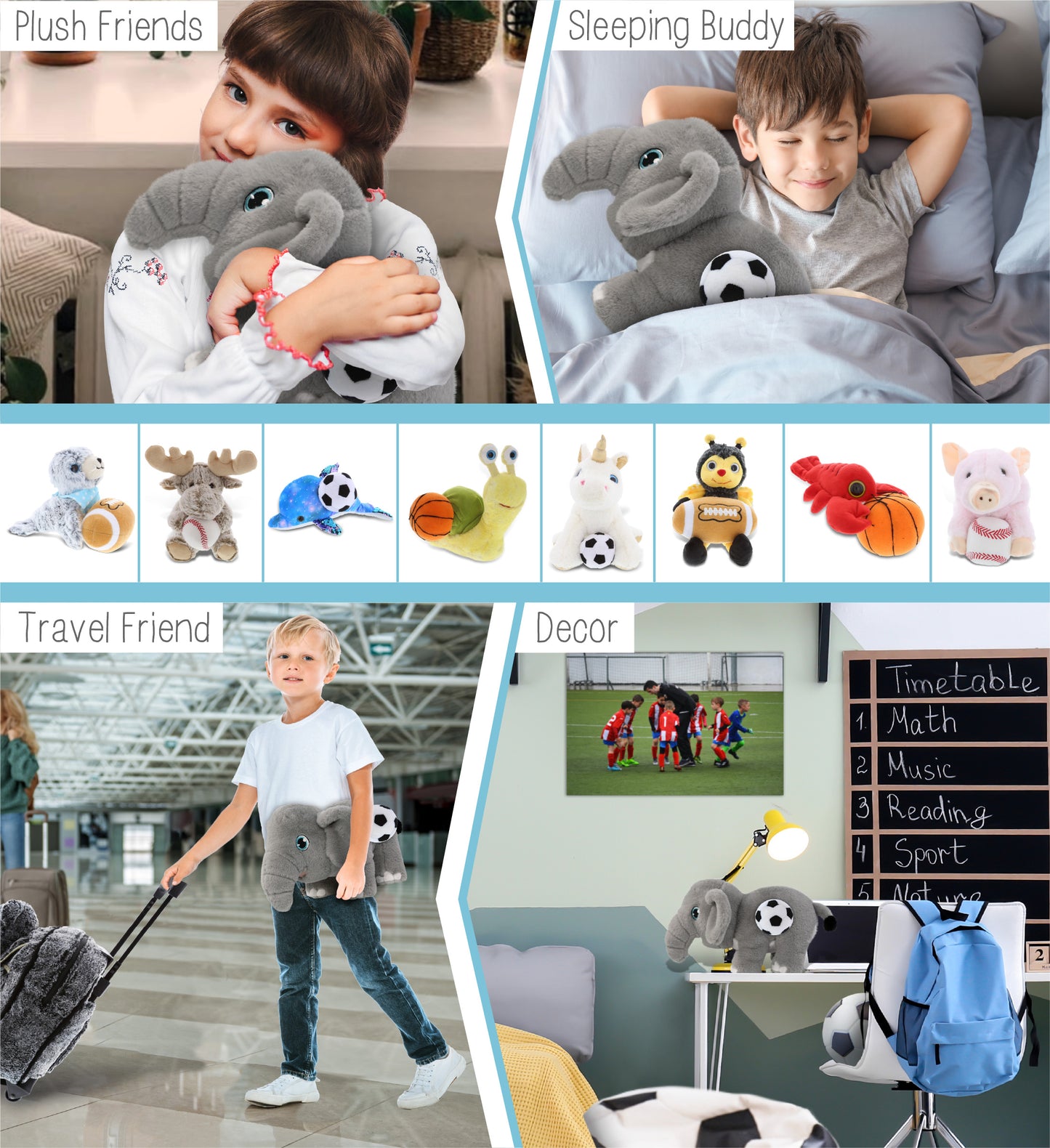 ECO FRIENDLY SUPER-SOFT PLUSH - ELEPHANT 14" With Soccer Plush