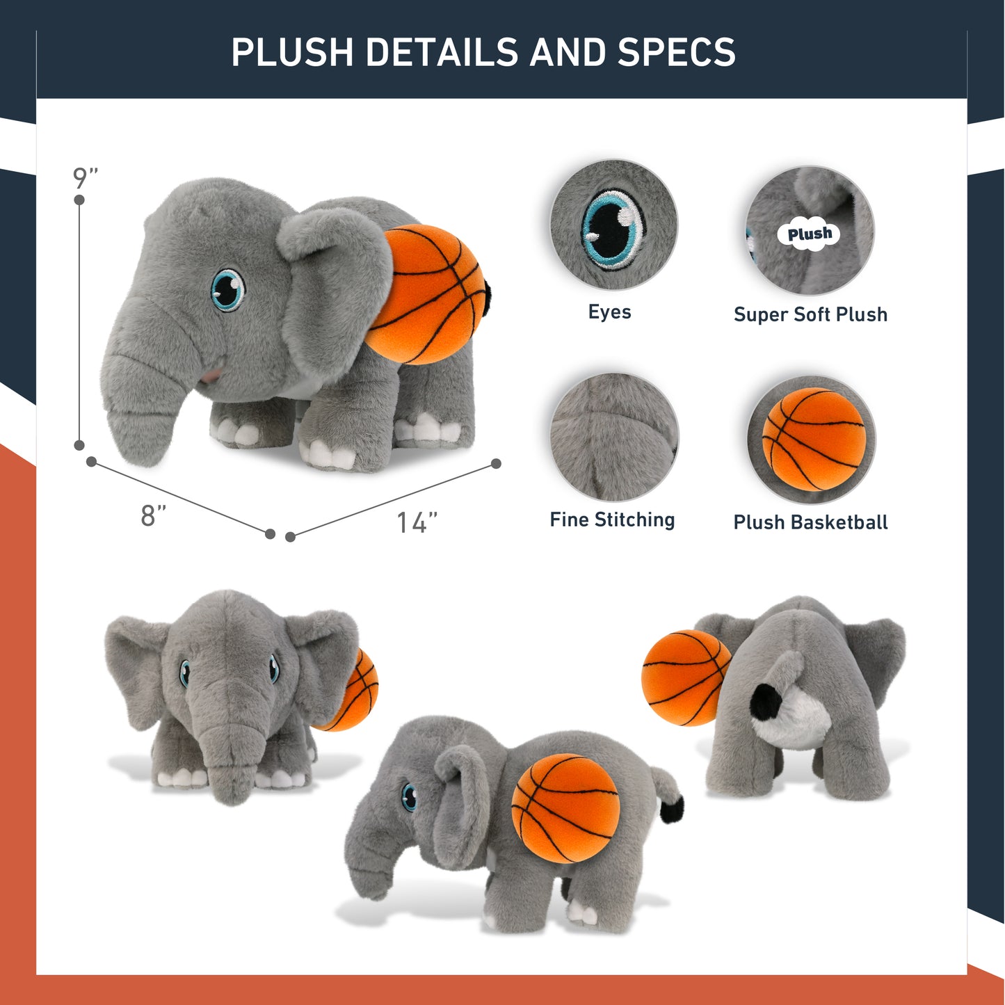 ECO FRIENDLY SUPER-SOFT PLUSH - ELEPHANT 14" With Basketball Plush