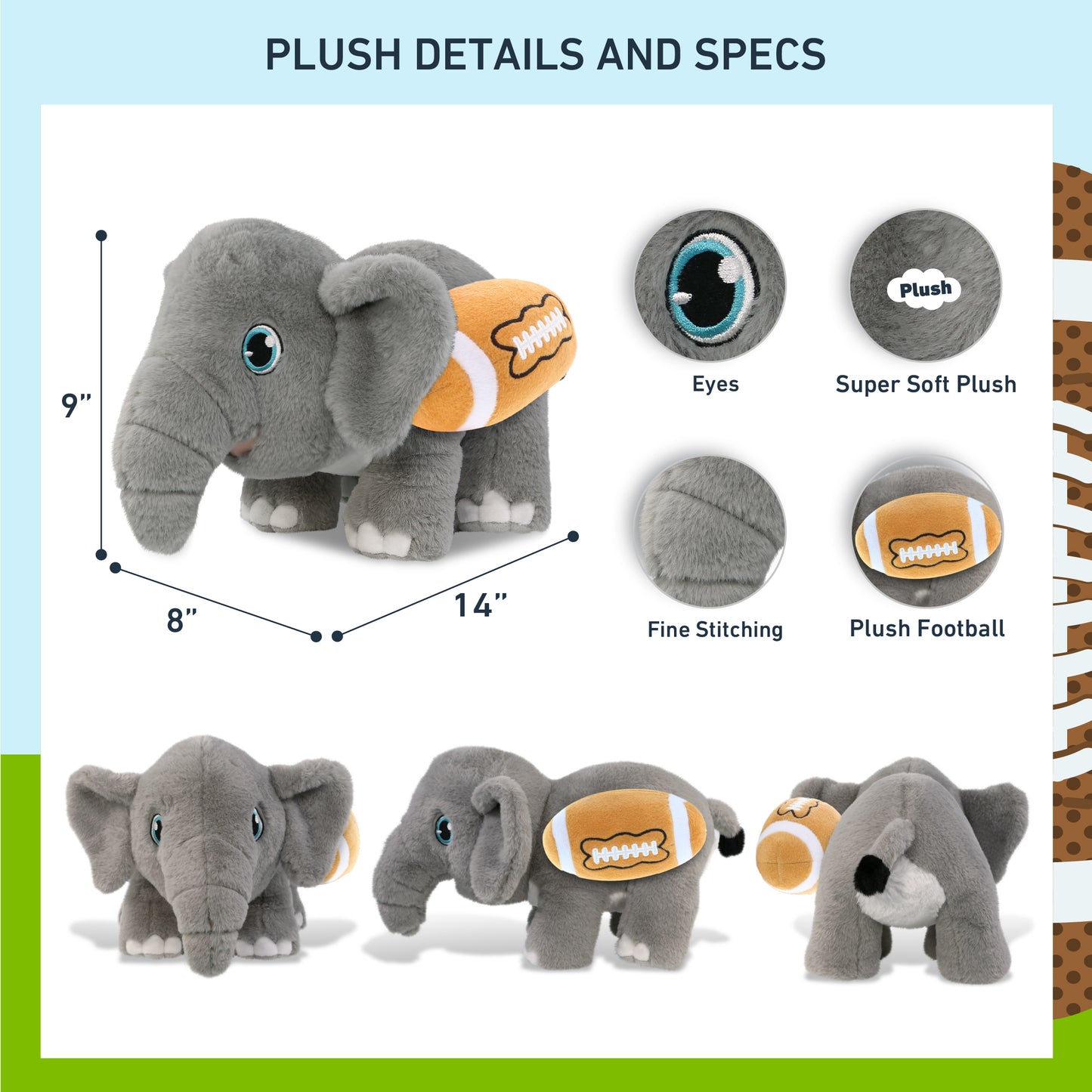 ECO FRIENDLY SUPER-SOFT PLUSH - ELEPHANT 14" With Football Plush