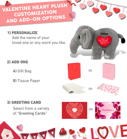 PLUSH I LOVE YOU RED HEART - ECO FRIENDLY SUPER-SOFT PLUSH - ELEPHANT 14"