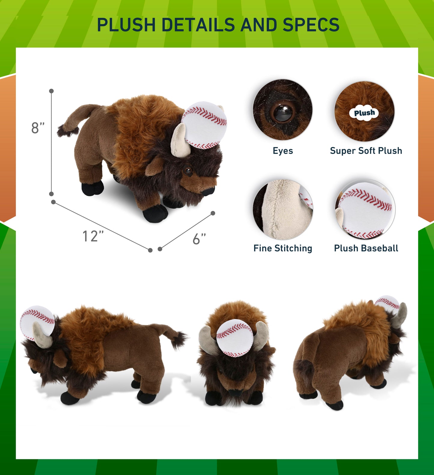 SUPER-SOFT PLUSH - BUFFALO 13" with Baseball Plush