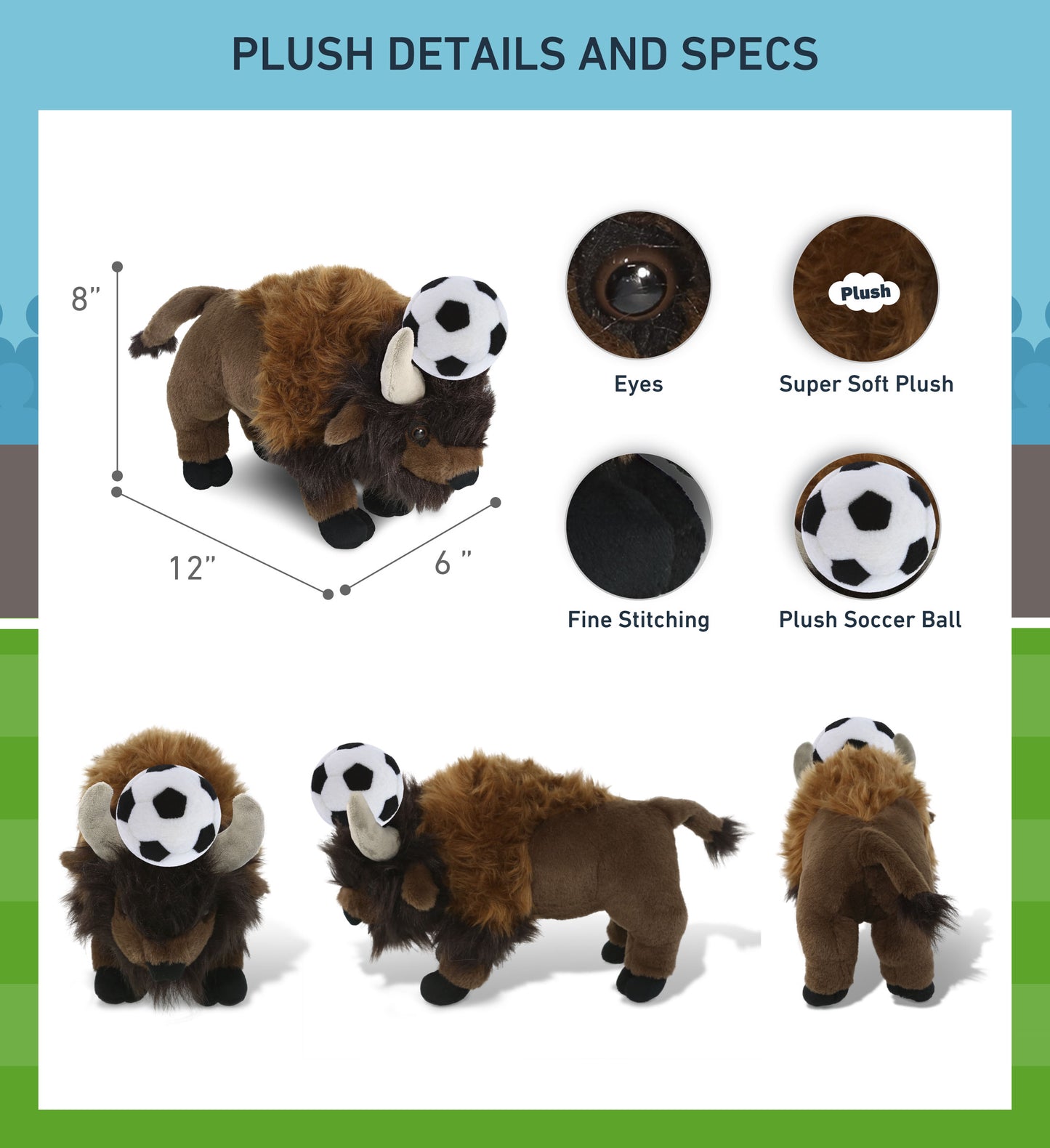 SUPER-SOFT PLUSH - BUFFALO 13" with Soccer Plush