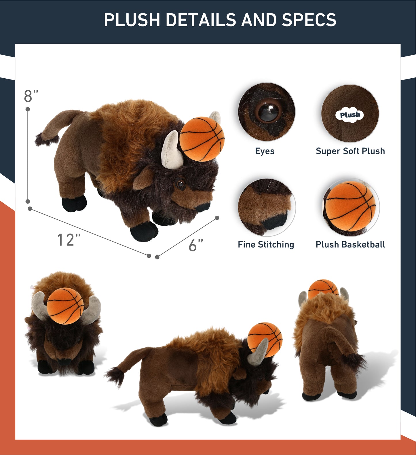 SUPER-SOFT PLUSH - BUFFALO 13" with Basketball Plush
