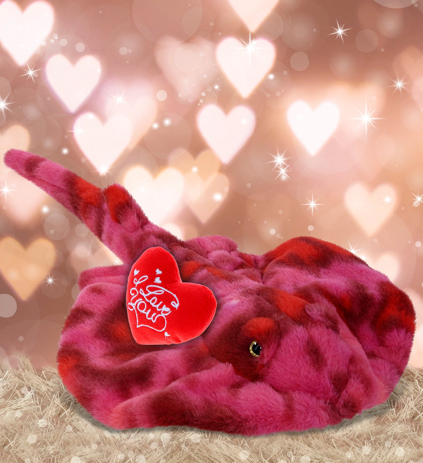 PLUSH I LOVE YOU RED HEART - SUPER-SOFT PLUSH - PINK TIE-DYE STINGRAY 20"