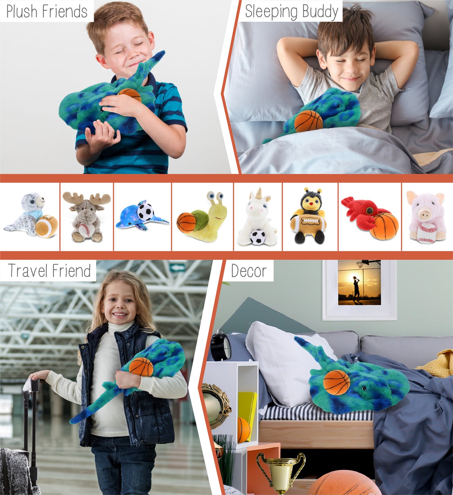 SUPER-SOFT PLUSH - BLUE TIE-DYE STINGRAY 20" with Basketball Plush