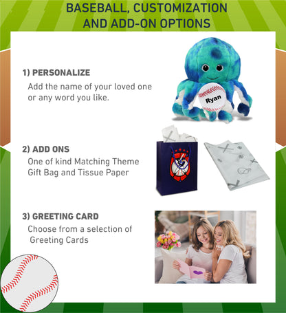 SUPER-SOFT PLUSH - BLUE TIE-DYE OCTOPUS 10" with Baseball Plush