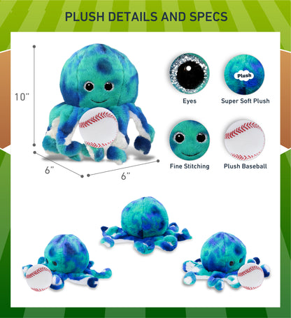 SUPER-SOFT PLUSH - BLUE TIE-DYE OCTOPUS 10" with Baseball Plush