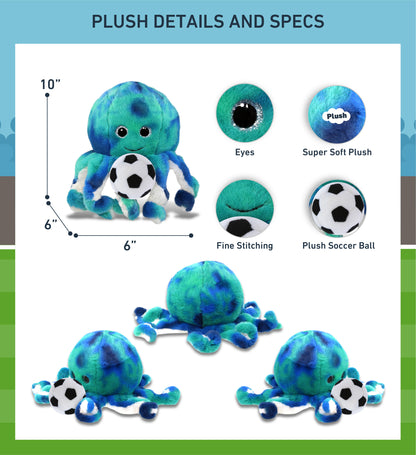 SUPER-SOFT PLUSH - BLUE TIE-DYE OCTOPUS 10" with Soccer Plush