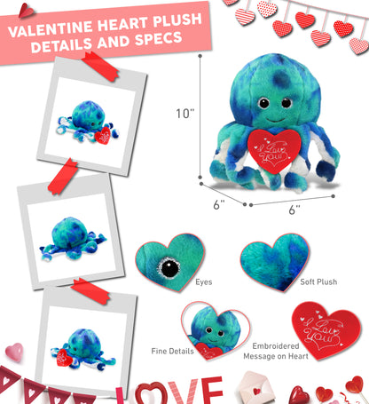 PLUSH I LOVE YOU RED HEART - SUPER-SOFT PLUSH - BLUE TIE-DYE OCTOPUS 10"