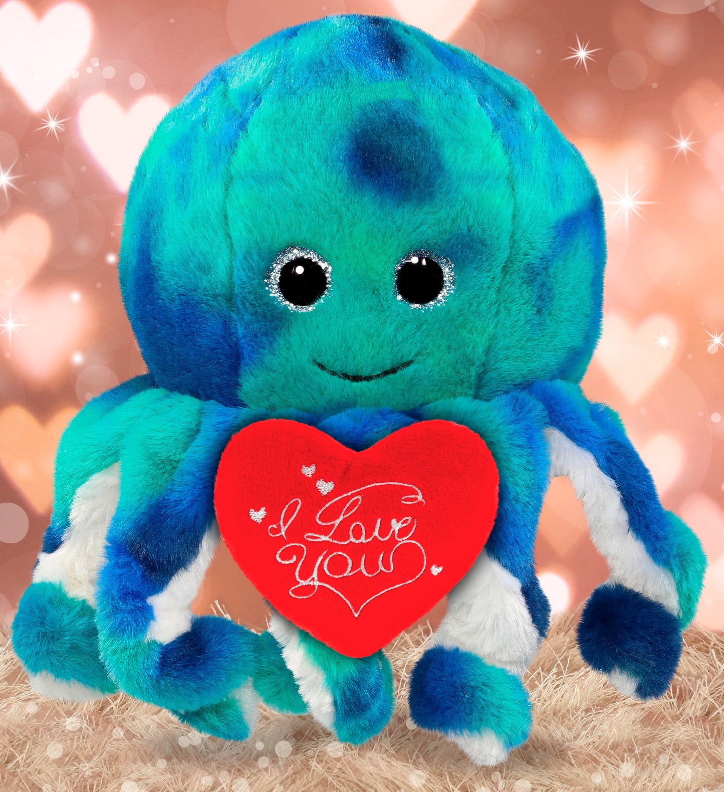 PLUSH I LOVE YOU RED HEART - SUPER-SOFT PLUSH - BLUE TIE-DYE OCTOPUS 10"