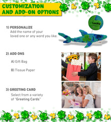 DolliBu Blue Tie-Dye Shark Stuffed Animal with Green Plush Shamrock - 23 Inches