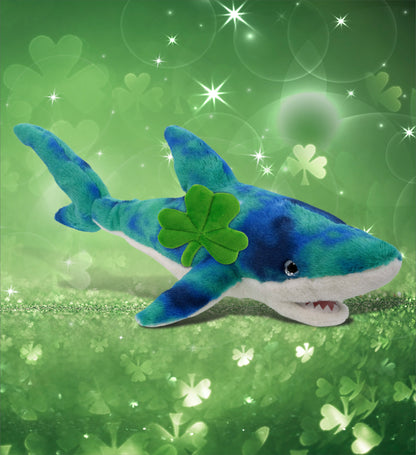 DolliBu Blue Tie-Dye Shark Stuffed Animal with Green Plush Shamrock - 23 Inches