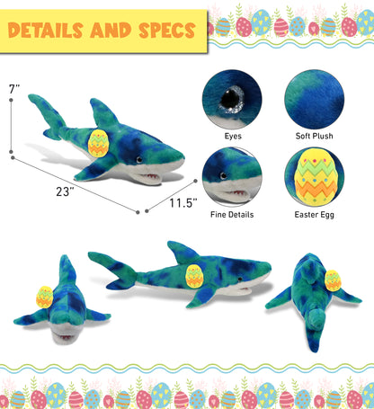 DolliBu Super Soft Blue Tie-Dye Shark with Yellow Easter Egg Plush - 23 Inches