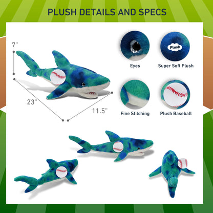 SUPER-SOFT PLUSH - BLUE TIE-DYE SHARK 23" WITH BASEBALL PLUSH