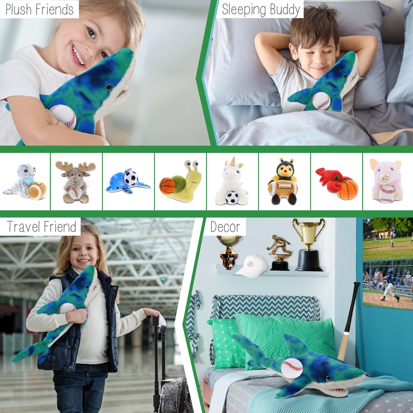 SUPER-SOFT PLUSH - BLUE TIE-DYE SHARK 23" WITH BASEBALL PLUSH