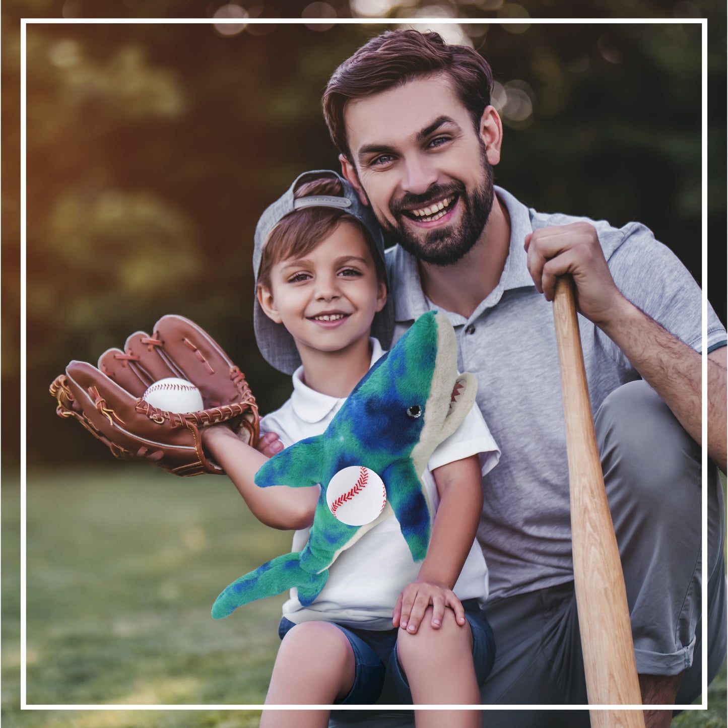 SUPER-SOFT PLUSH - BLUE TIE-DYE SHARK 23" WITH BASEBALL PLUSH