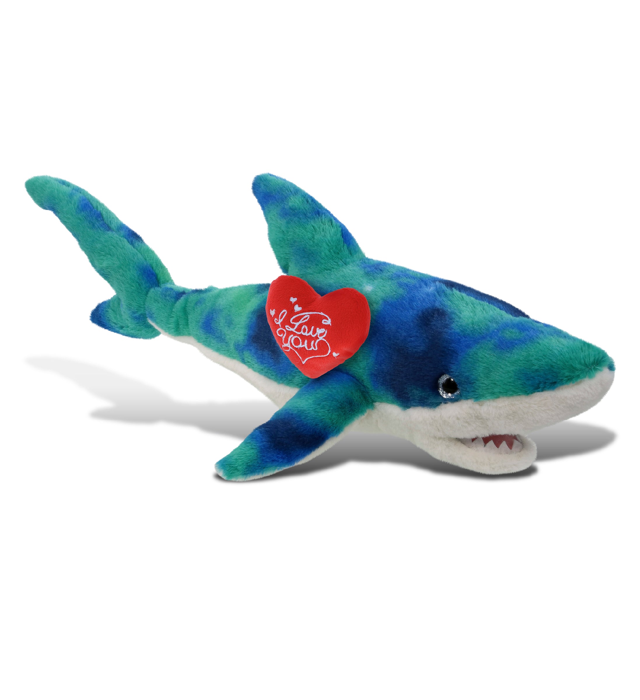 PLUSH I LOVE YOU RED HEART - SUPER-SOFT PLUSH - BLUE TIE-DYE SHARK 23"