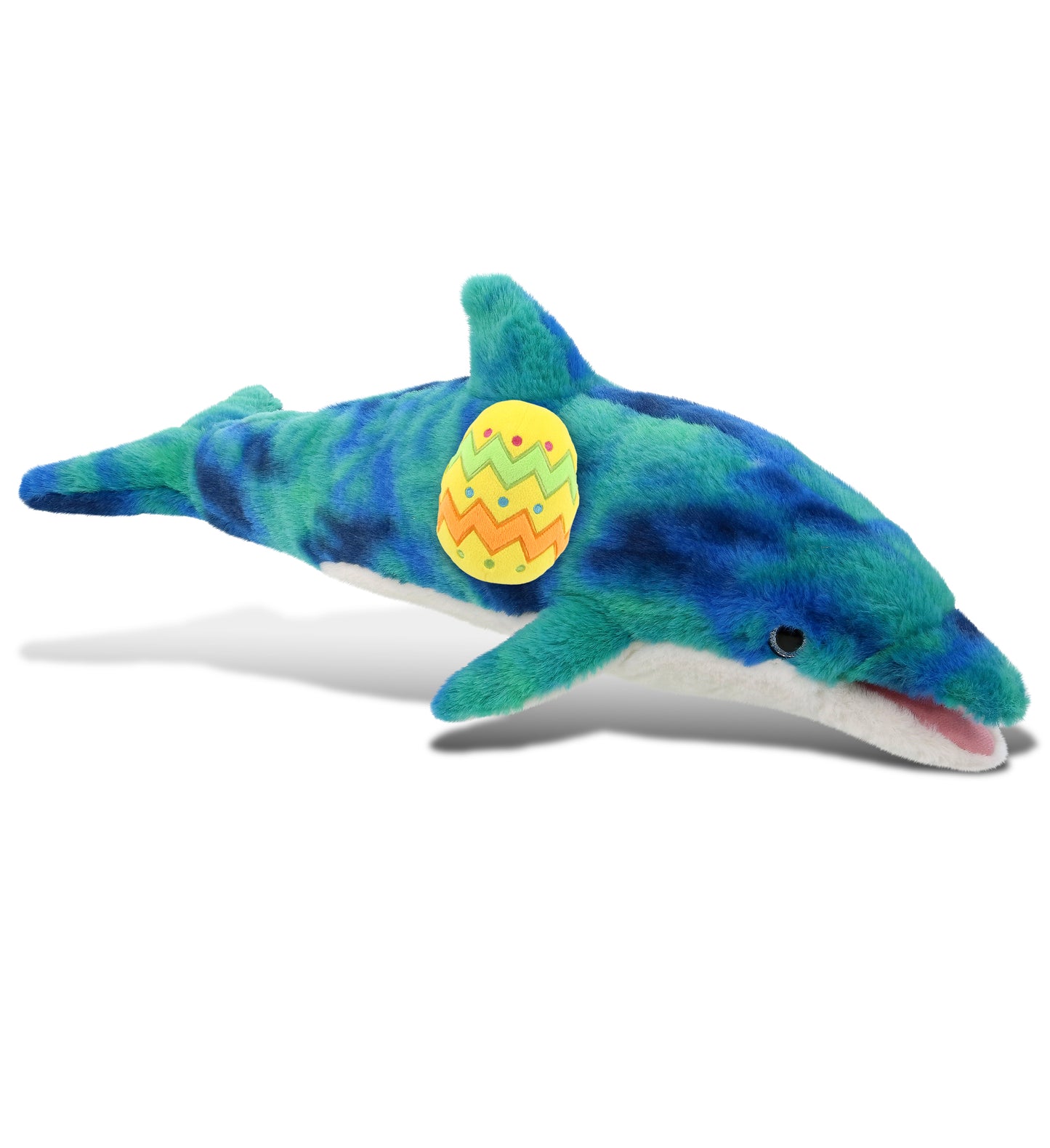 DolliBu Super Soft Blue Tie-Dye Dolphin with Yellow Easter Egg Plush - 18 Inch