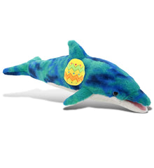 DolliBu Super Soft Blue Tie-Dye Dolphin with Yellow Easter Egg Plush - 18 Inch