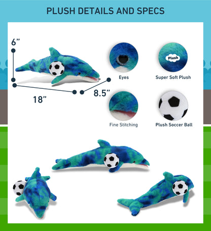 SUPER-SOFT PLUSH - BLUE TIE-DYE DOLPHIN 18" WITH SOCCER PLUSH