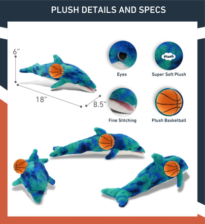 SUPER-SOFT PLUSH - BLUE TIE-DYE DOLPHIN 18" WITH BASKETBALL PLUSH