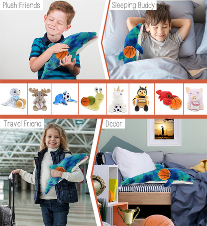 SUPER-SOFT PLUSH - BLUE TIE-DYE DOLPHIN 18" WITH BASKETBALL PLUSH