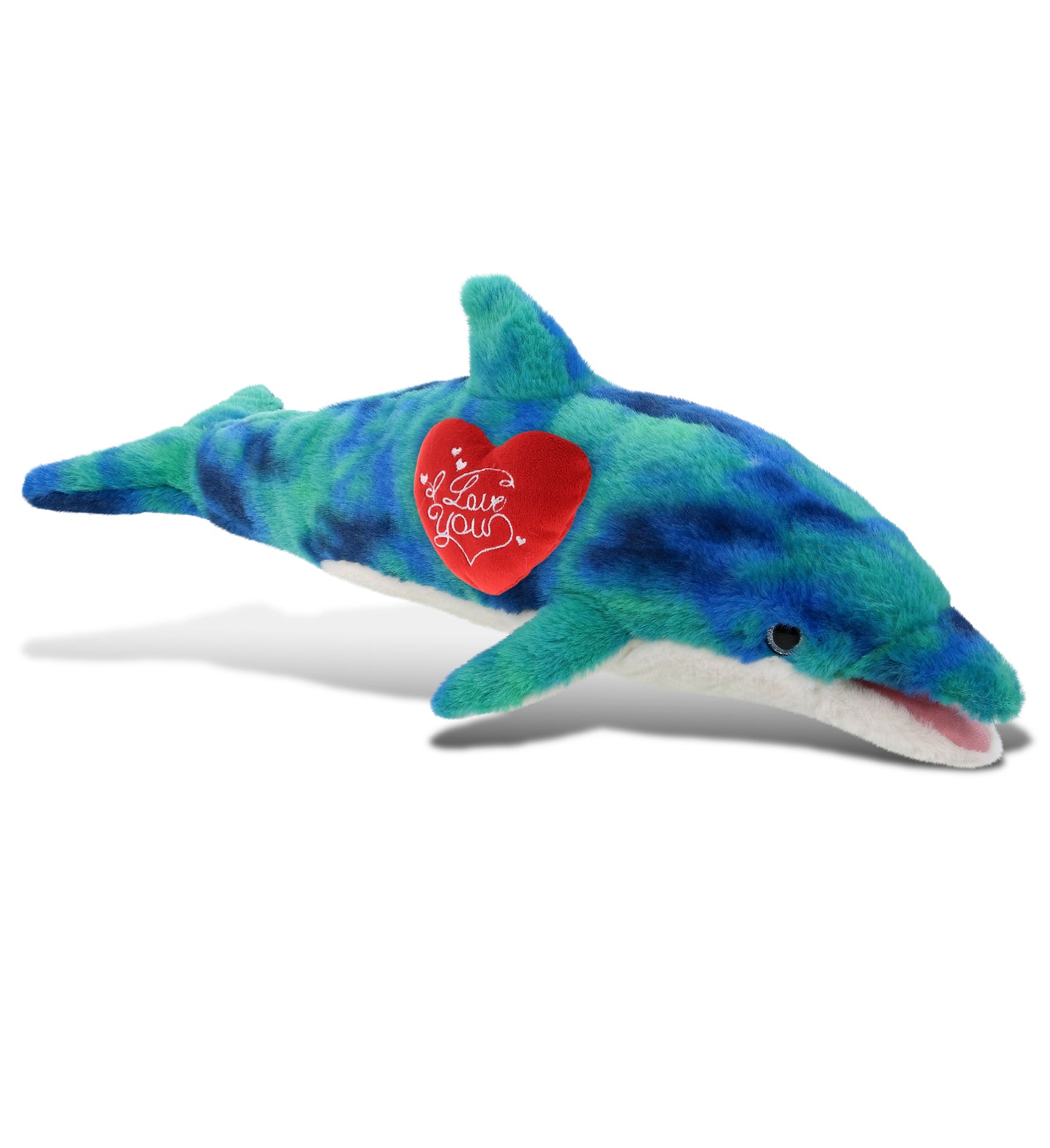 PLUSH I LOVE YOU RED HEART - SUPER-SOFT PLUSH - BLUE TIE-DYE DOLPHIN 18"