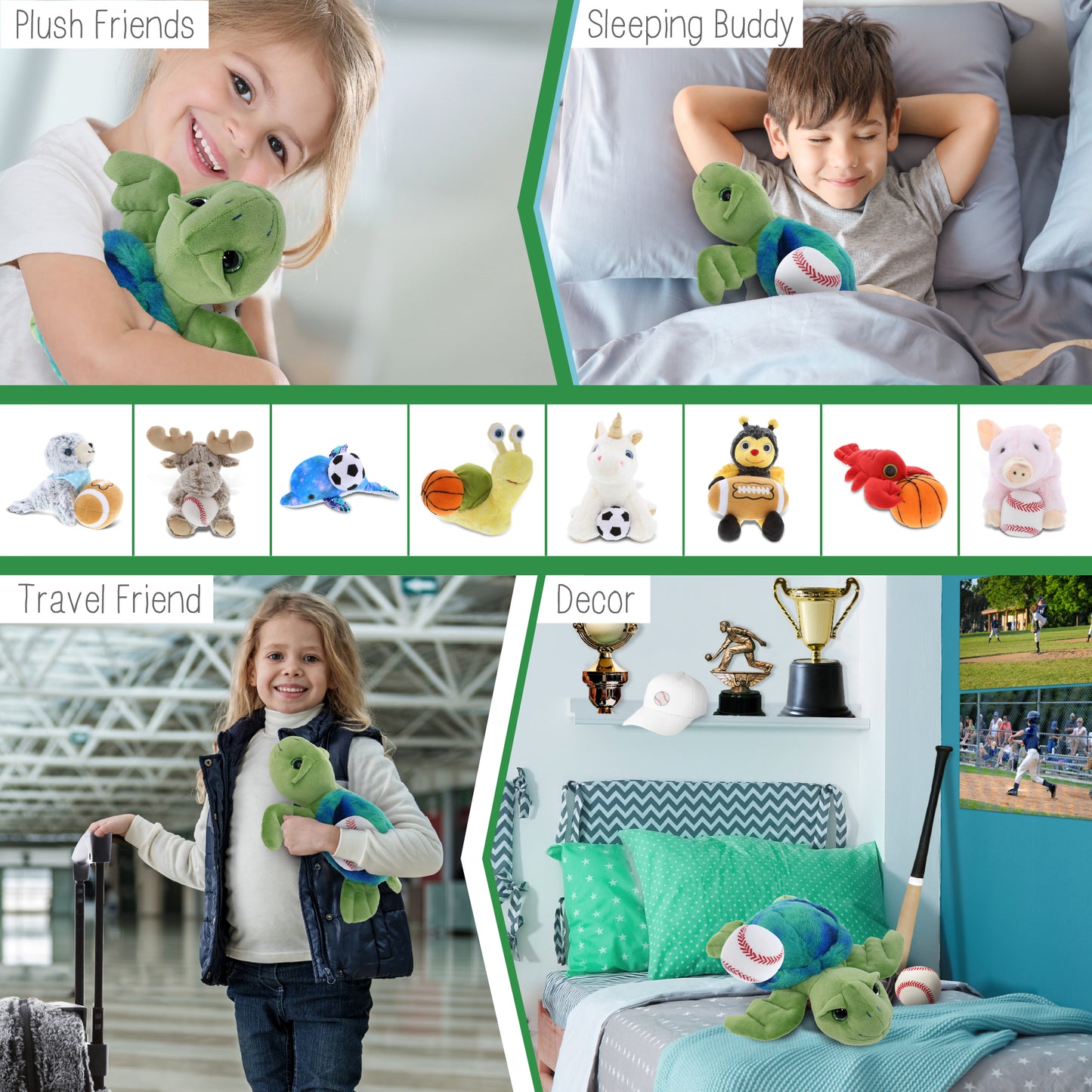 SUPER-SOFT PLUSH - BLUE TIE-DYE GREEN SEA TURTLE10" WITH BASEBALL PLUSH