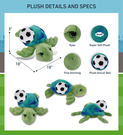 SUPER-SOFT PLUSH - BLUE TIE-DYE GREEN SEA TURTLE10" WITH SOCCER PLUSH