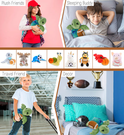 SUPER-SOFT PLUSH - BLUE TIE-DYE GREEN SEA TURTLE10" WITH FOOTBALL PLUSH