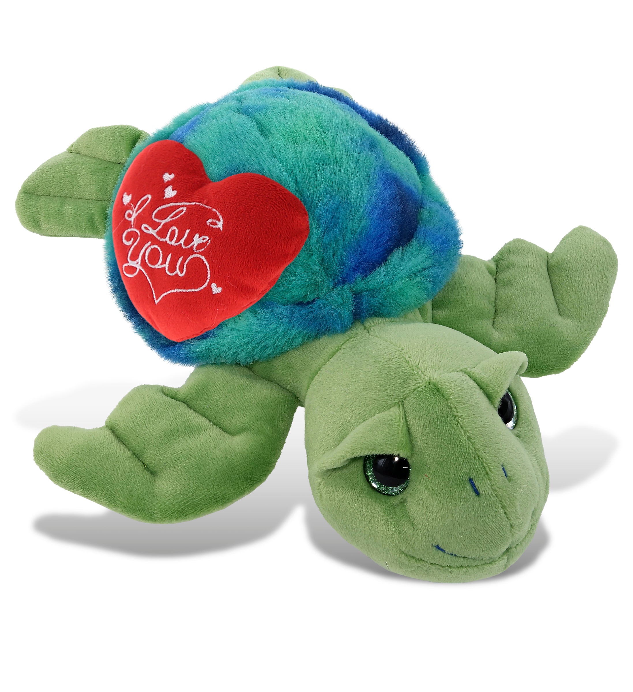 PLUSH I LOVE YOU RED HEART - SUPER-SOFT PLUSH - BLUE TIE-DYE GREEN SEA TURTLE10"