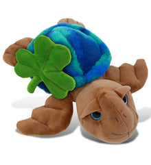 DolliBu Blue Tie-Dye Brown Sea Turtle Plush with Green Plush Shamrock - 10 Inch