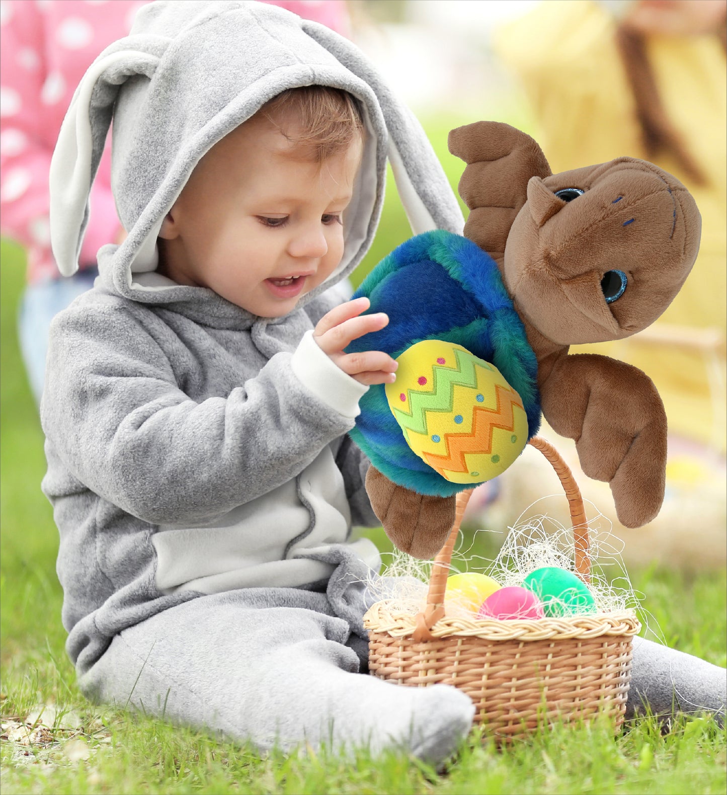 DolliBu Blue Tie-Dye Brown Sea Turtle with Yellow Easter Egg Plush - 10 Inches