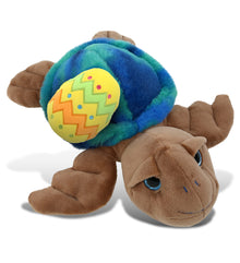 DolliBu Blue Tie-Dye Brown Sea Turtle with Yellow Easter Egg Plush - 10 Inches