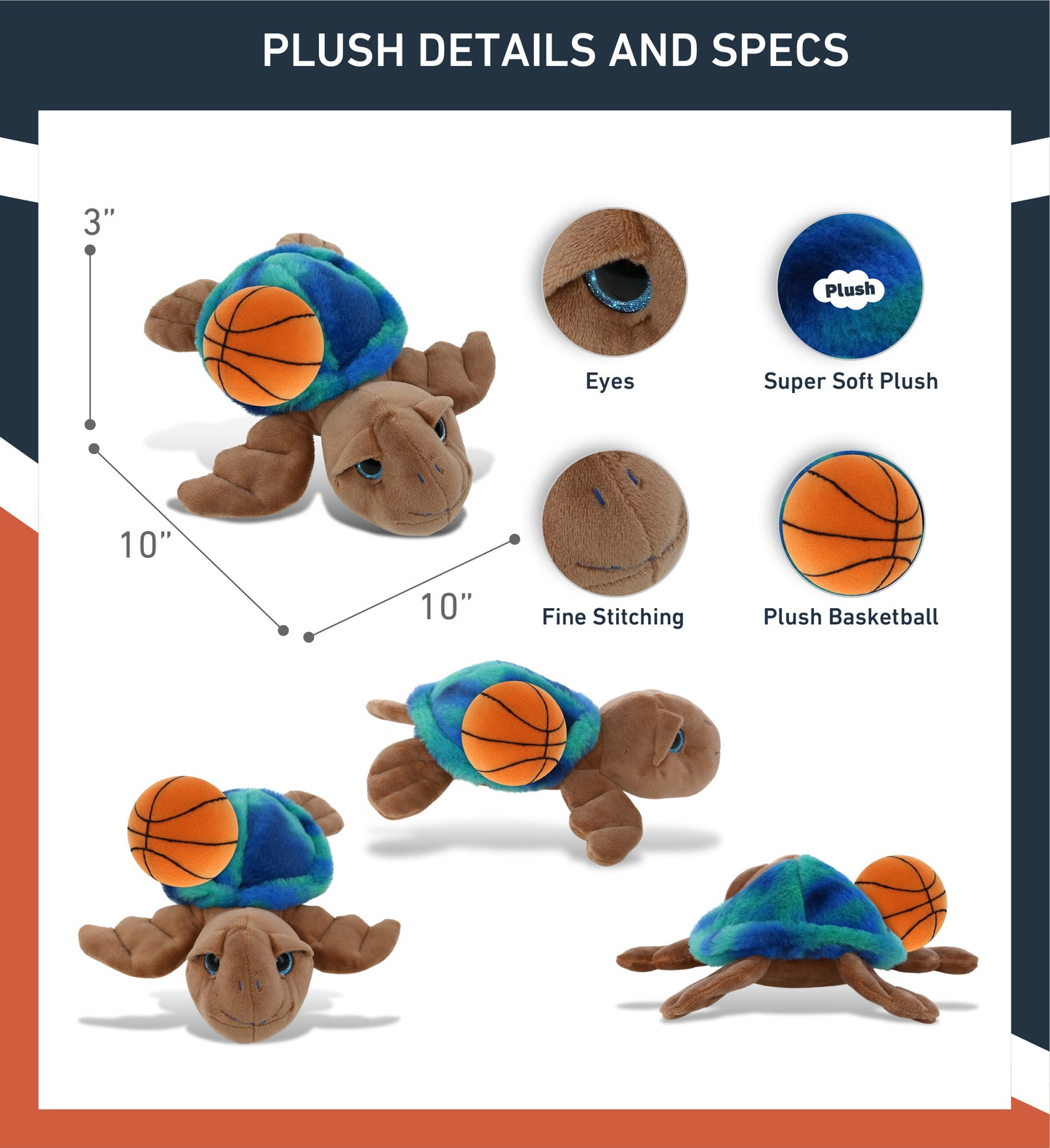 SUPER-SOFT PLUSH - BLUE TIE-DYE BROWN SEA TURTLE10" WITH BASKETBALL PLUSH