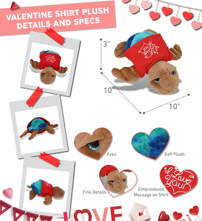 PLUSH I LOVE YOU RED SHIRT- SUPER-SOFT PLUSH - BLUE TIE-DYE BROWN SEA TURTLE10"
